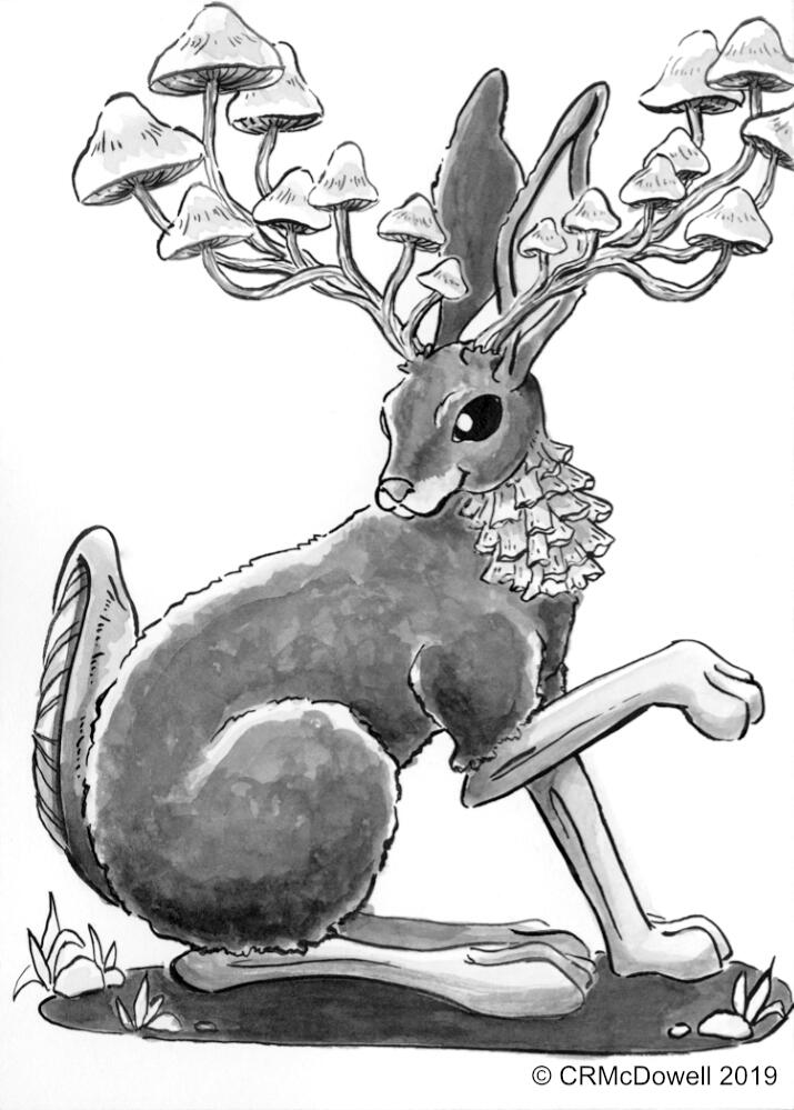 Mushroom Jackelope: 2019 Ink Challenge Plant Animals Day 03